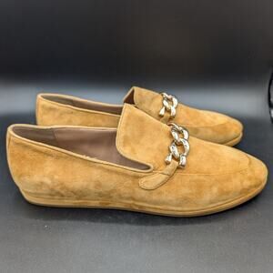 Aerosoles Kailee Loafers Womens 11 M Brown Leather Slip On Shoes Gold Chain